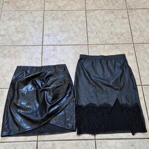 SHEIN Skirt Bundle Womens Sz 4 Shiny Black Gothic Club Night Out Punk Rock Medal